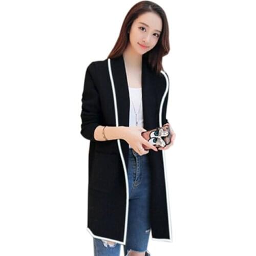 Turn Down Collar Open Stitch Cardigan Women Black Grey Red Long Jackets Long Sleeve Autumn Winter Coat Women Plus Size X3