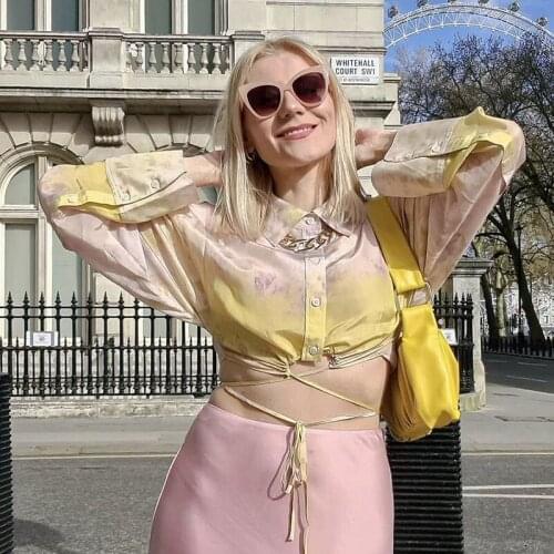 ZXQJ Vintage Women Tie-Dye Floral Blouses 2021 Summer Beach Fashion Ladies Loose Satin Tops Party Female Chic Tops