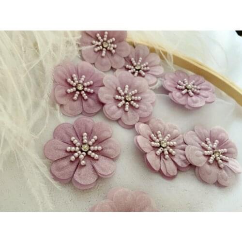 10 pcs Purple 3D Flowers Applique Heavy Bead Petals With Rhinestone