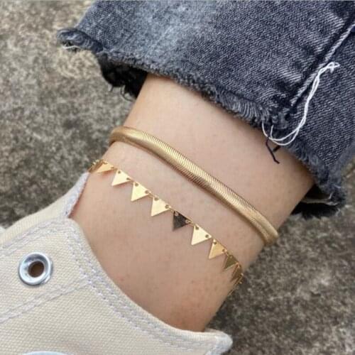 2Pcs/Set Triangle Snake Chain Anklet for Women Girls Summer Beach Sandal Foot Chain Bracelets Ankle On Leg Jewelry Accessories