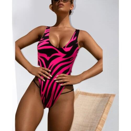 2021 Sexy Print One Piece Swimsuit Women Bodysuit Swimwear Push Up Monokini Thong Bathing Suits Summer Beach Wear Swimming Suit