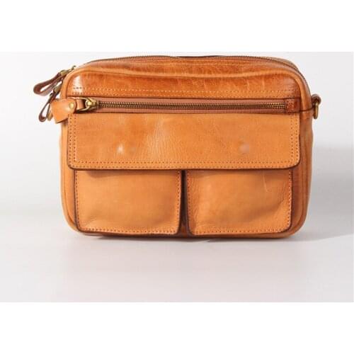 218 Solid Cow Leather Unisex Handmade Crossbody Bag Vintage Zipper Bags