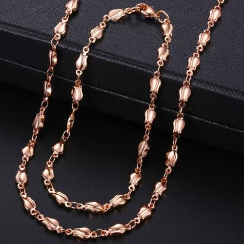 4mm Necklace Bracelet Set for Woman Girls Bud Bead Beaded 585 Rose Gold Set Jewelry Bracelet Necklace Gifts DGS256