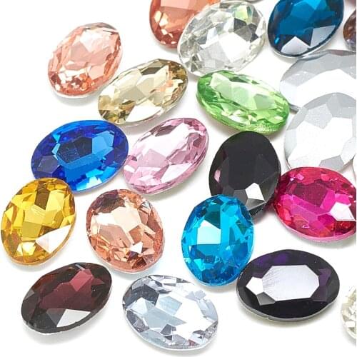 50 pcs Faceted Oval Pointed Back Glass Rhinestone Cabochons Finding Random Mixed Color For DIY Crafts Jewelry Making 14x10x4.5mm