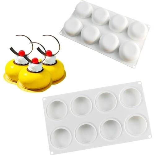 8 Cavity Round Shape Cake Mold For Baking Dessert Ice-Creams Mousse Chocolate Truffle Candy and Gummy Mold