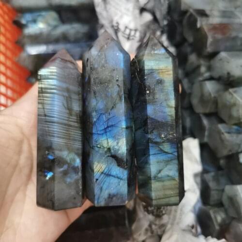 80-90mm Natural labradorite wand point healing Gemstone Hexagonal Wand Home Decor