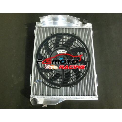Aluminum Radiator + Fan For Austin Healey 3000 1959-1967 & 100-6 1956-1959 2.6L 2.9L C-Series I6 Engine 1957 1958 BMC