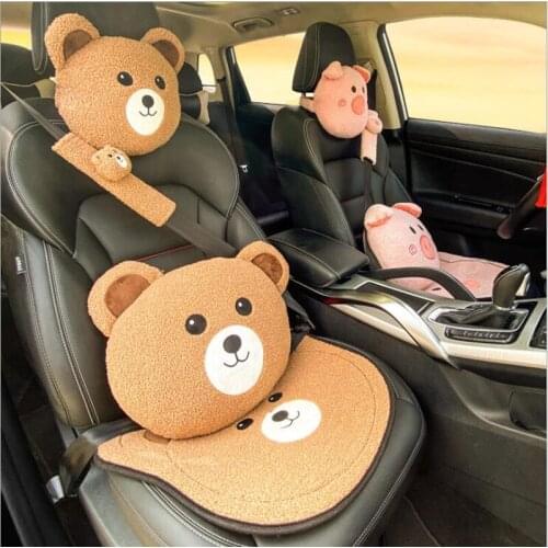 Car Bear Pig Headrest Neck Protector Waist Pillow Car Interior Accessories Cartoon Cute Seat Belt Cover Car Pillows