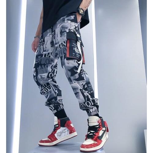 Gradient Hip Hop Men Cargo Pants Streetwear Fashion Cotton Joggers Sweatpants Casual Harem Trousers Summer Harajuku Pants Men