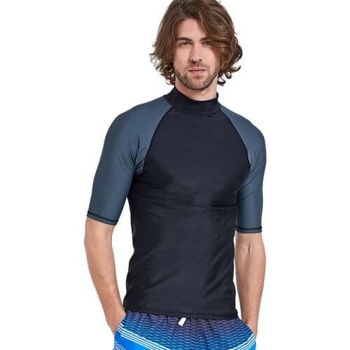 Sbart quick-drying sunscreen wetsuit mens solid color split swimsuit top surfing short-sleeved sunscreen swimsuit