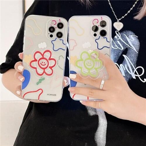 Cute Flowers Daisy Smile Phone Case for IPhone 12 11 Pro Max X XS XR 7 8 Plus SE20 Soft TPU Shockproof Clear Cover with Bracket