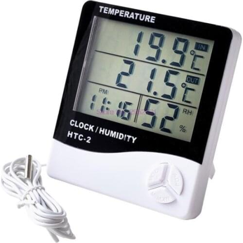 50pcs LCD Electronic Digital Temperature Humidity Meter Thermometer Hygrometer Indoor Outdoor Weather Station Clock HTC-2