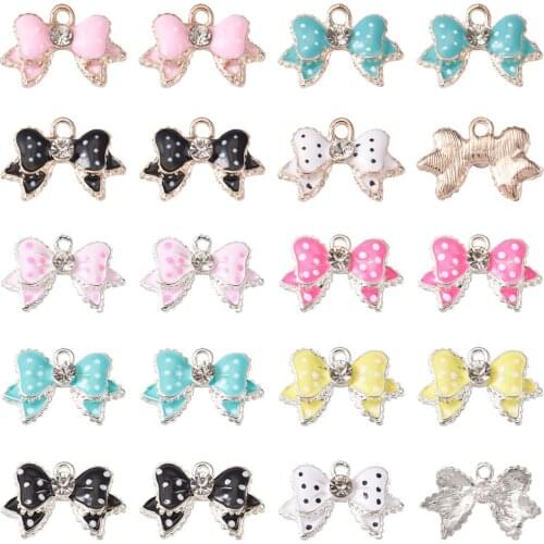 28pcs/Box Mixed Color Bowknot Enamel Pendants with Crystal Rhinestone Bow Charms for Jewelry Making DIY Bracelet Earrings