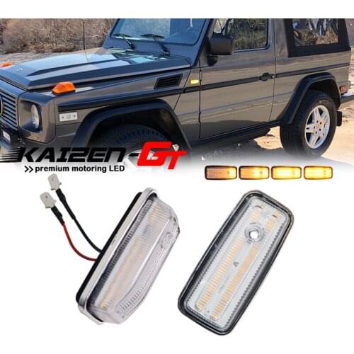 Amber LED Front Side Marker Lights Sequential Turn Signal Lights For 1986-2002 Mercedes W461 W463 G-Class G500 G550 G55 G63 G65