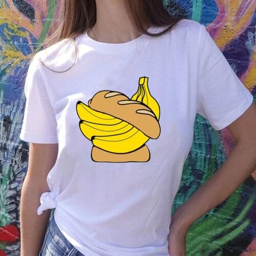Harajuku Manga Banana shark T-shirt Funny Banana Shark Graphic Casual Tops Loose Fashion Cartoon Flaying Banana Kawaii Anime Tee