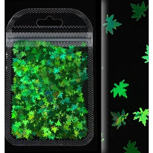 Holographic Glitte Maple Leaves Nail Art Decorations Fall Leaves Sequins For Nail Design Chameleon Flakes Nail Sticker Decals