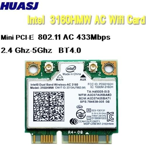 Huasj 3160HMW 3160AC 433Mbps 802.11acMini PCI Express wifi adapter wireless Bluetooth 4.0 HS card Wi-Fi BT4.0 Intel vPro / WIDI