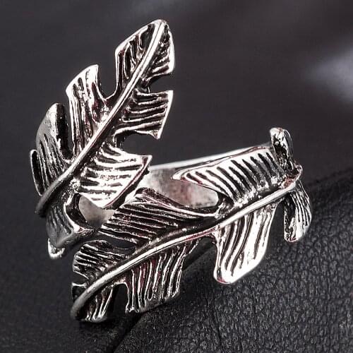 2020 NEW Fashion High Quality Fashion Women Men Antique Stainless Steel Feather Shape Ring Lover Rings Jewelry Gift