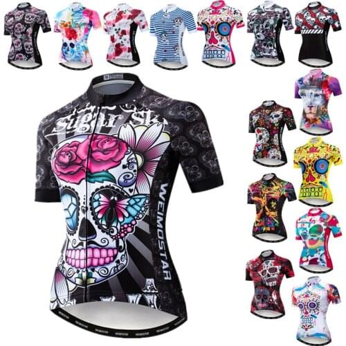 Weimostar Summer Cycling Jersey Women Skull Bike Jersey Tops Mountain Bike Clothing Anti-UV Bicycle Shirt Road Cycling Wear Ropa