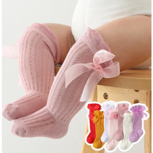 Cute Bowknot Baby Socks Cotton Bows Baby Girls Knee Socks Spring Summer Mesh Kids Infant Toddler Knee High Socks Sokken 0-2Y