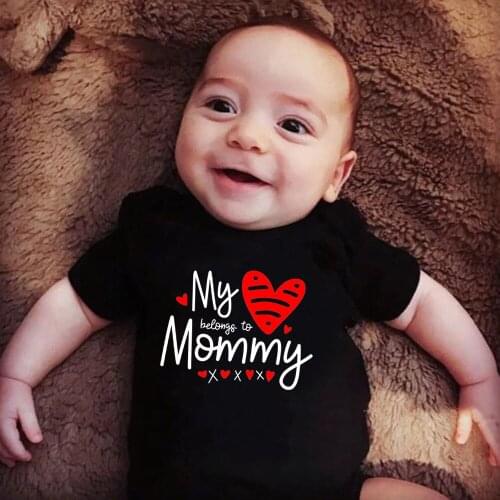 My Heart Belongs to Mommy Baby Girls Clothes Onesies Cotton Newborn Boy Bodysuit Black Summer Short Sleeve Rompers Clothes