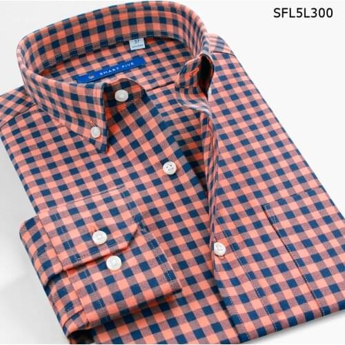Smart Five Men Shirt Long Sleeve Cotton Plaid Man Shirts Business Office Shirts Camisa Masculina Social Slim Fit Big Size 45 46