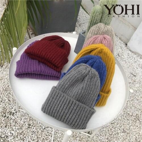 New simple winter mohair hat outdoor knit student cap Soft Knitted Beanie Hat Warm Cap for Lady Teenager Girl