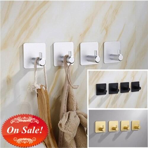 Newest Space Aluminum Hook Bathroom Kitchen Door Wall Hanger Wall Sticker Hooks Hanger Self Adhesive Towel Key Clothes Hook 1pc
