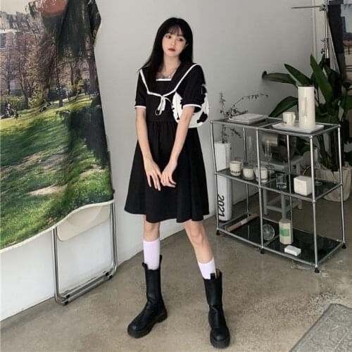 2021 summer new plus size womens girly temperament small skirt lace waist short-sleeved dress female summer A-line short skirt