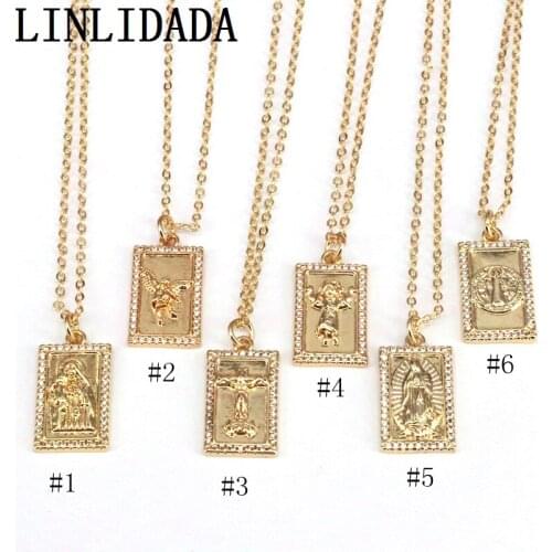 10Pcs, Virgin Mary Pendant Necklaces For Women Gold Crystal Cz Necklaces Copper Cubic Zircon Jewelry