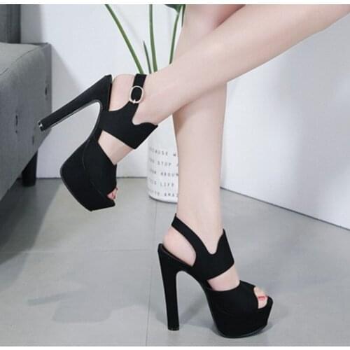 Real shot 2019 new suede fish mouth waterproof platform sandals stiletto fashion super high comfort high heels