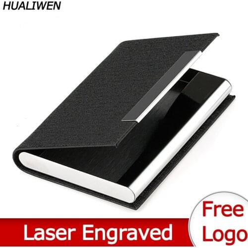 Laser Engraved LOGO Luxury Stainless Steel PU Credit Card Business Card Holder Mens ID Card Holder Womens Wallet Porte Carte