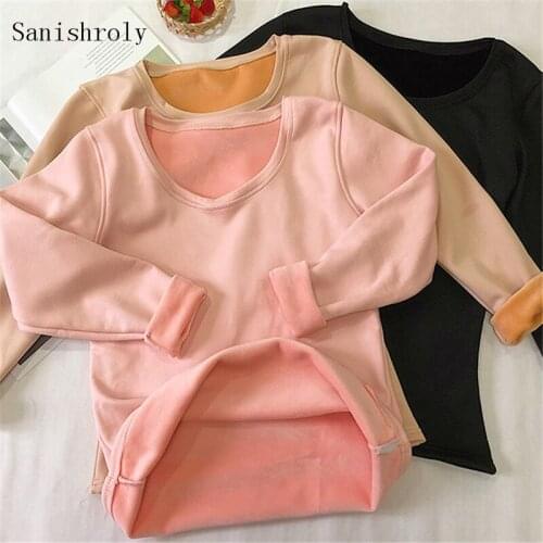 Sanishroly Women Autumn Winter T-Shirts Tee Warm Thick Velvet T Shirt Female All Match Long Sleeve T Shirts Tops Plus Size SE835