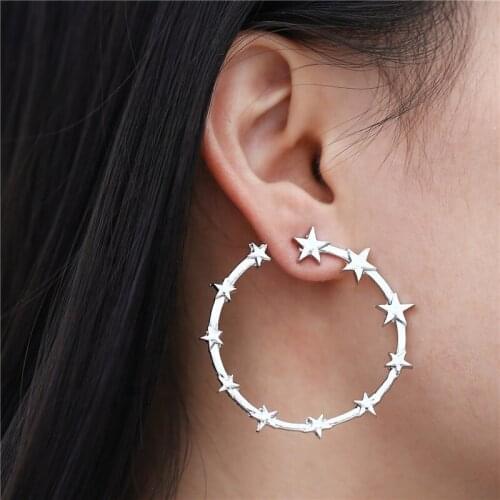 Earings Fashion Jewelry 2021 Circular Pentagonal Star Alloy Geometry Bts Kpop Accessories Women Jewelry Wholesale Earrings