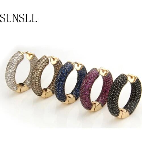 SUNSLL Golden Copper Pins Multicolor Cubic Zirconia Big Circle Hoop Серьги Womens Fashion Party Jewelry Cobre CZ Brincos