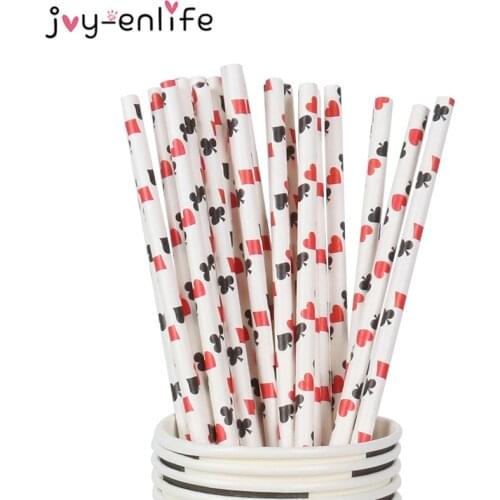 25pcs Poker Card Pattern paper Straws casino Party Decoration Magician Show Las Vegas Themed birthday party decor drinking straw