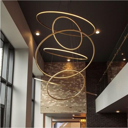Modern Stainless Steel Chandelier Lighting For Hall Designer Circle Chandelier For Villa Stair Hanging Light Suspension