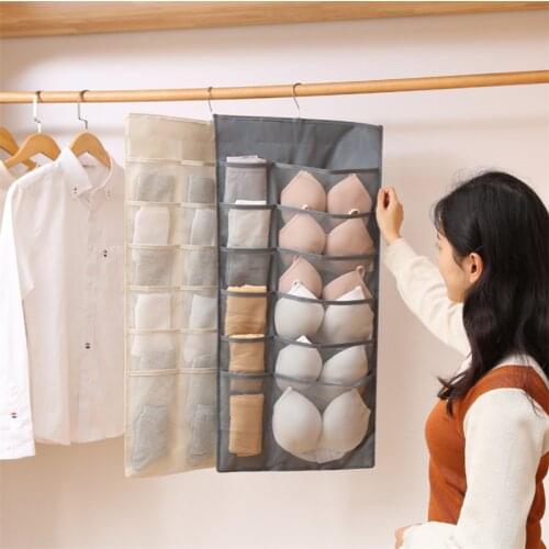 Oxford Cloth Foldable Wardrobe Storage Behind The Door Hanging Bag Underwear Bra Socks Double-sided Multi Pockets Storage Bag