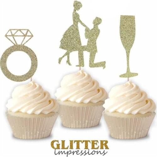 2020 Personalize Cupcake Topper Glitter Engagement Wedding Party Sparkly Proposal Partymilestones birthday Custom any