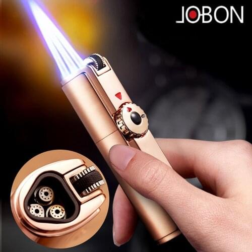 Outdoor Triple Torch Lighter 3 Jet Gas Cigar Lighter Turbo Windproof Powerful Metal Spray Gun Kitchen Pipe Flint Lighter
