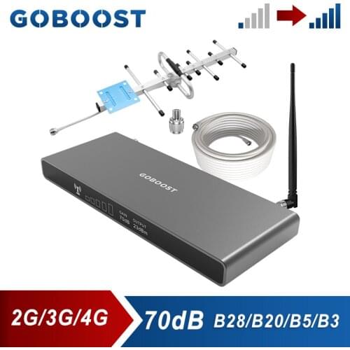 GOBOOST 70dB Signal Repeater 2G 3G CDMA 850 4g LTE 700 800 1800 Mhz Mobile Cellular Amplifier B28 B20 B3 Cell Phone Booster Kit