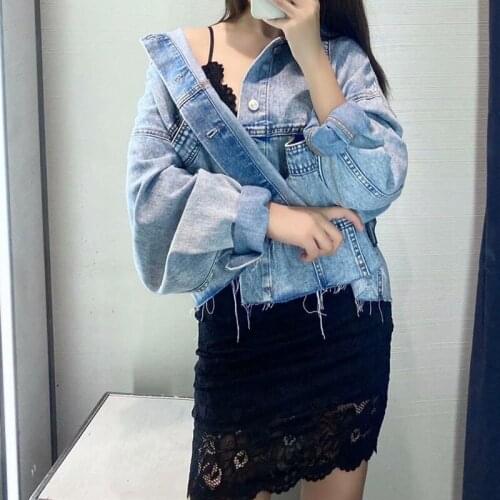 2021 Fashion Women Clothing Loose Casual Single-breasted Lapel Denim Coat High Street Blue Washed Jackets for Women
