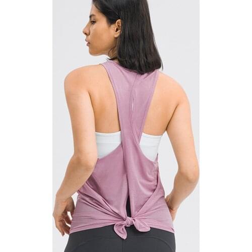 Women Cross-tie Blouse Workouts Clothes Open Back4-way Stretch Fabric Sexy Blouse Gym Tank Back Patchwork Sports Vest