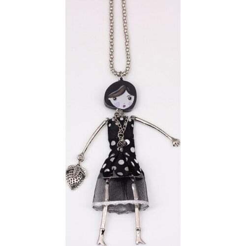 Bonsny unique black dress fashion lovely new 2014 acrylics cloth girls figures necklace & pendant for woman Free shipping