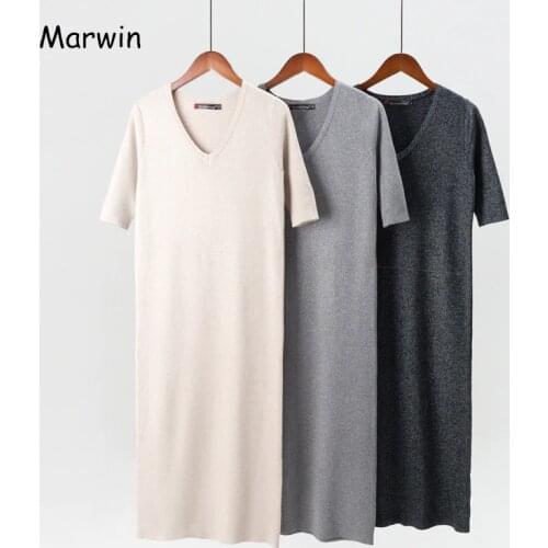 Marwin 2018 New-Coming Long Half V-Neck Knitted Pullovers Solid Primer Shirt Knitted Dress Winter Sweaters Fashion High Qulaity