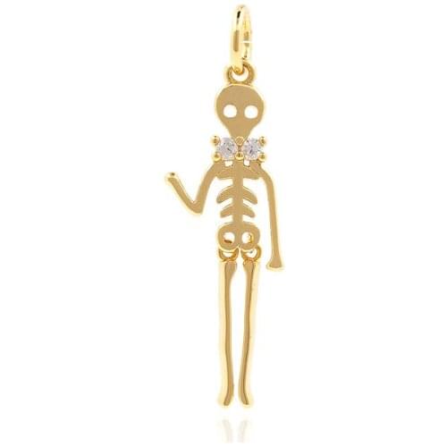 Gold Skull Necklace, Skeleton Pendant, Halloween Jewelry Gold Necklace, DIY Jewelry Components 27.7× 7.6 ×2.7mm