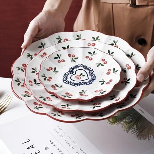 1 pcs Flower Ceramic Dish for Salad Breakfast Soup Plate Bowl Dinner Food Container Kitchen Dinnerware Tableware Baking Steak