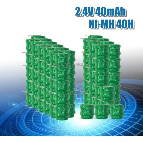 10-100pc 2.4V 40mAh Original New Ni-MH Rechargeable Button Cell Battery Pack Ni-MH Batteries With Pin