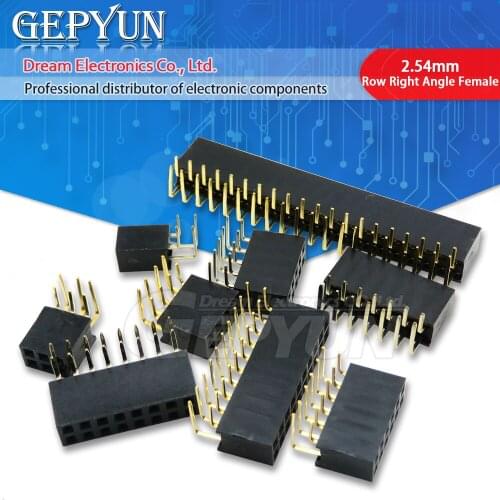 10PCS double Row Right Angle Female pin Header 2*2/3/4/5/6/7/8/10/20/40 PIN 2.54MM pitch strip Connector Socket