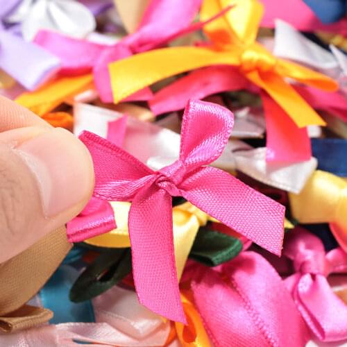 100Pc/bag Bows Decor Mini Satin Ribbon Flowers Bows Wedding Party Decorating Dessert Bag Packing Bow-knot Gift Craft